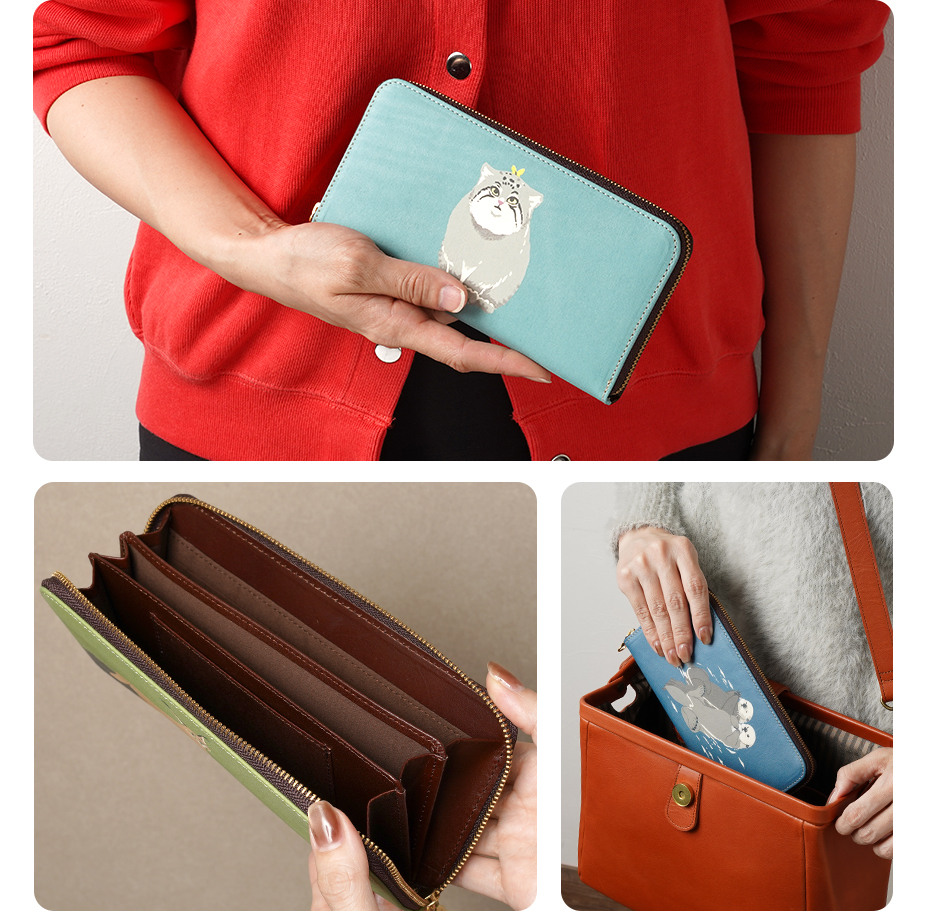 Animals Mini round zipper long wallet