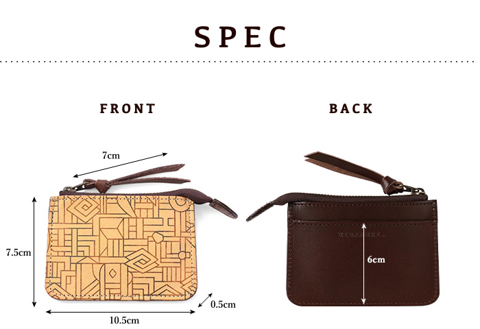 サイズや素材等、スペックの紹介。縦7.5cm、横10.5cm、厚さ0.5cm