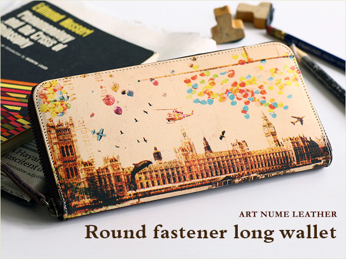 アートヌメレザーシリーズのラウンドファスナー長財布「ノイジーロンドン」柄です。