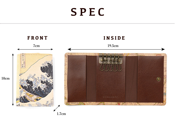 サイズや素材等、スペックの紹介。縦10cm、横7cm(閉じている状態)、厚さ1.7cm