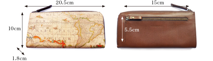 縦10cm、横20.5cm、厚さ1.8cm、背面ポケット深さ5.5cm