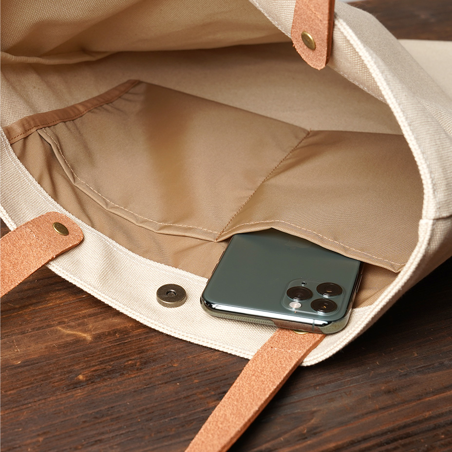 CANVAS スリムトートバック 内装に仕分けポケット付き