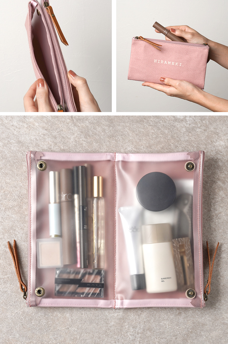 CANVAS ダブルファスナーポーチ ホックを開くと中身がわかる