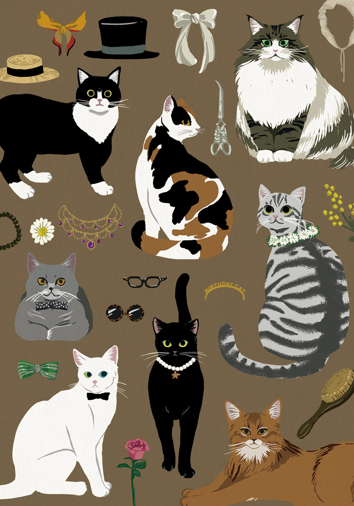 極美品　HIRAMEKI. ヒラメキ ラウンドファスナー バースデーキャッツ 猫 極美品 HIRAMEKI. ヒラメキ ラウンドファスナー バースデーキャッツ 猫