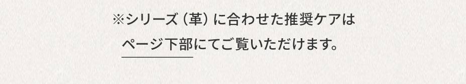 ※シリーズ（革）に合わせた推奨ケアはページ下部にてご覧いただけます。