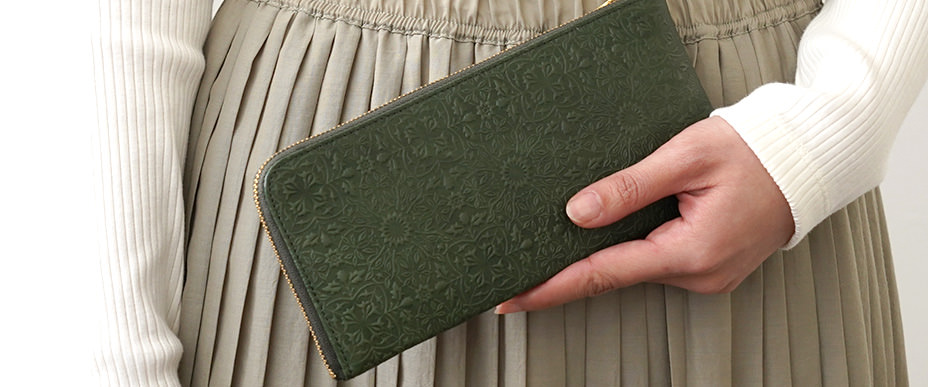 L字ファスナー長財布 ローズリーフ