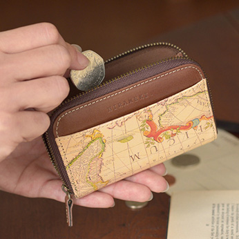 アートヌメレザー|ファスナーウォレット<アンティークマップ>