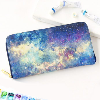 ホワイトキャンバス|ラウンドファスナー長財布<宇宙>