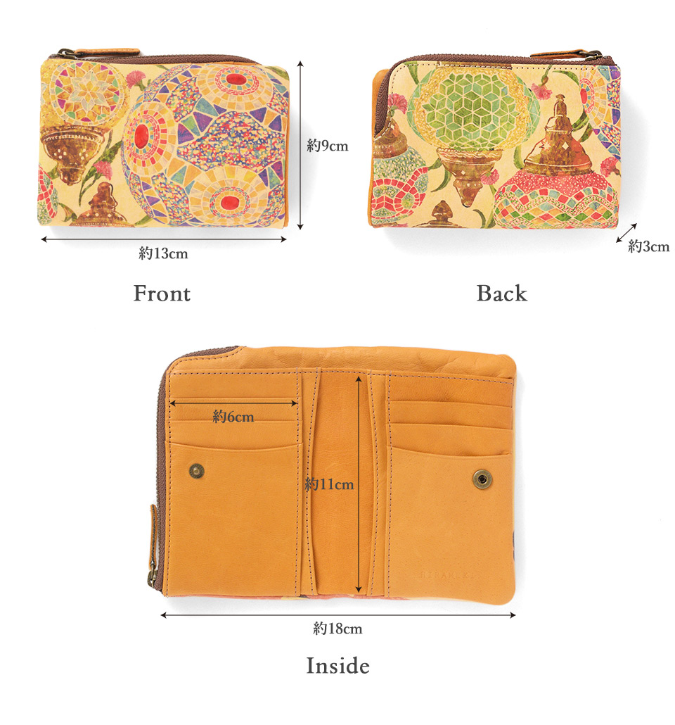 ラウンド L字ファスナー折り財布の各部サイズの詳細