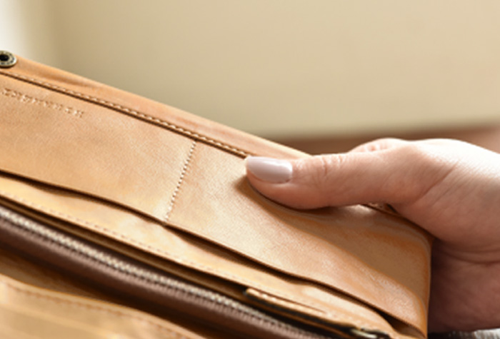 内側に使用されている柔らかな革