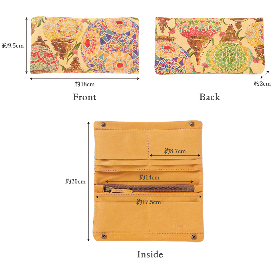 ラウンド 長財布の各部サイズの詳細