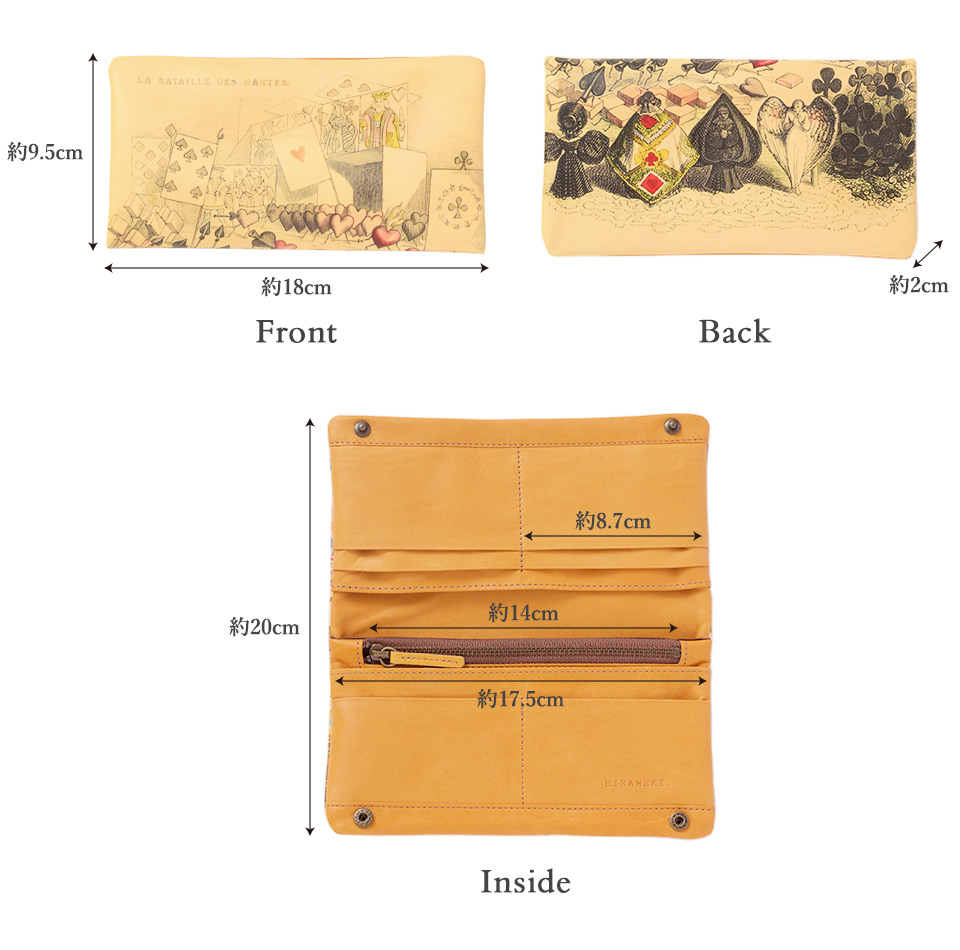 ラウンド 長財布の各部サイズの詳細