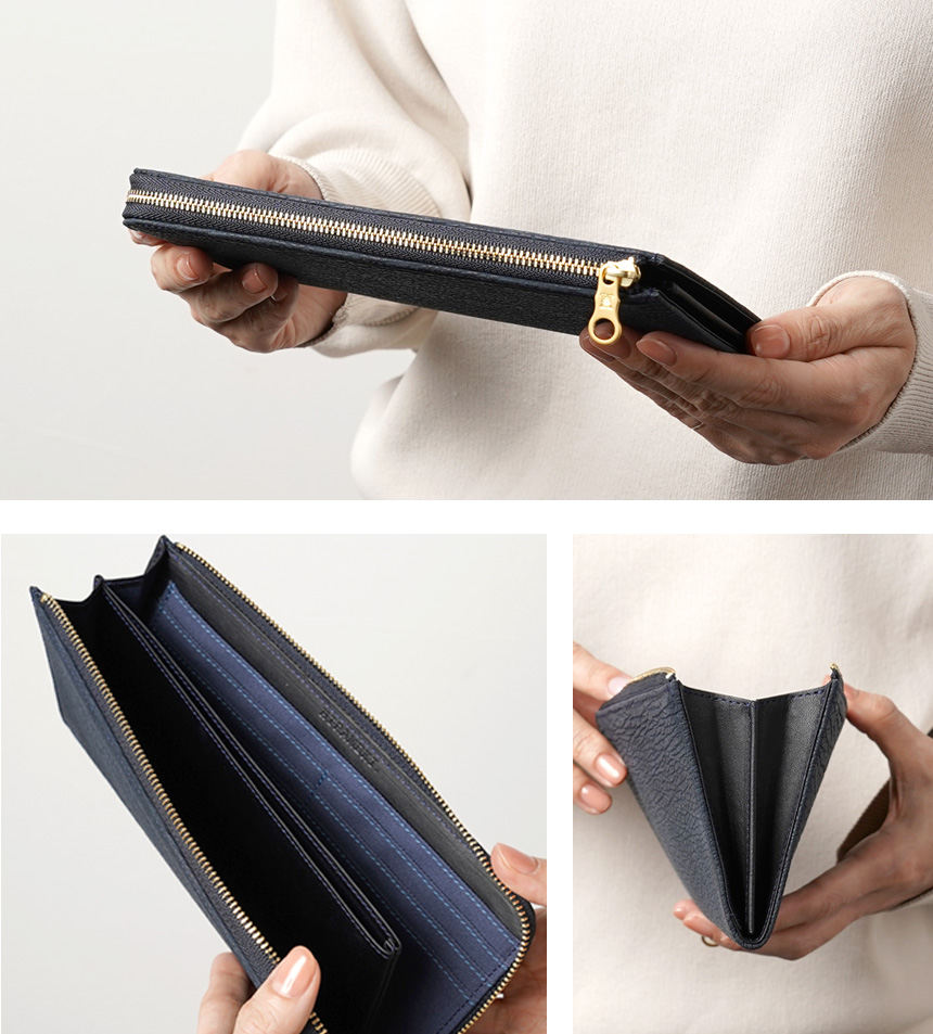 気仙沼産 天然サメ革 L型マチ付き長財布