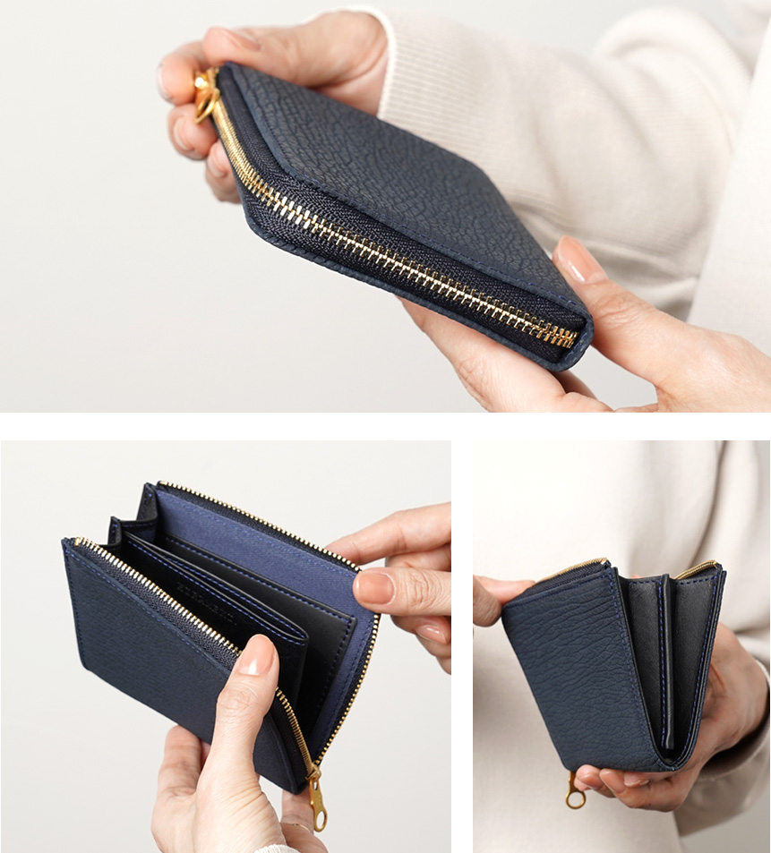 気仙沼産 天然サメ革 L型マルチウォレット