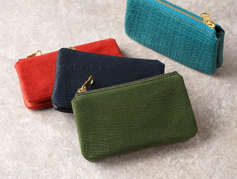 気仙沼産 天然サメ革 ダブルポーチウォレット