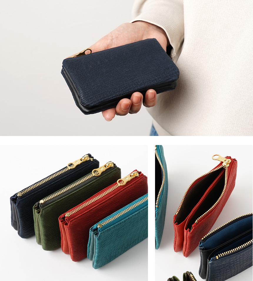 気仙沼産 天然サメ革 ダブルポーチウォレット