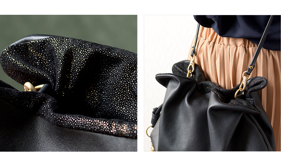 バッグの口裏に施された特殊箔加工