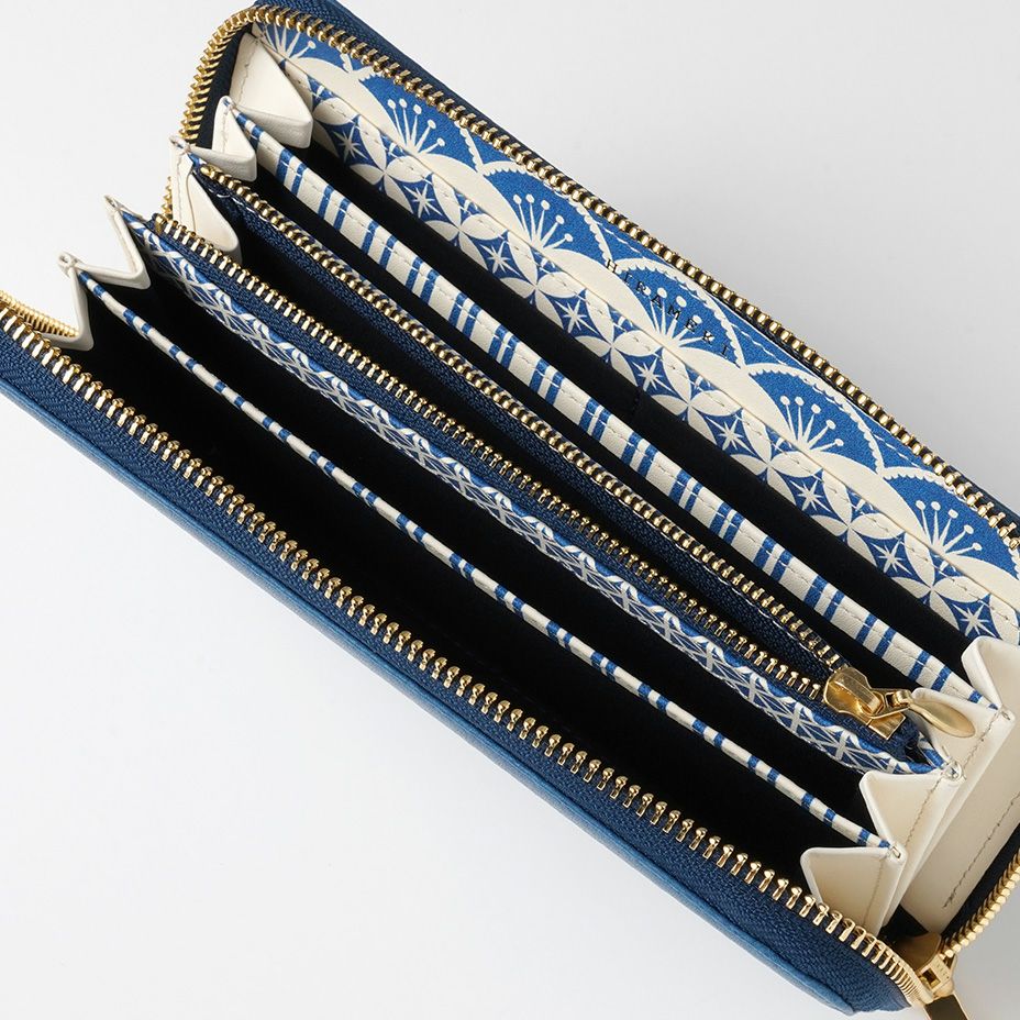 バランスシナジー ラウンド 織柄ブルー　美品 Blue-art ブルーアート｜ラウンドファスナー長財布【キリコ