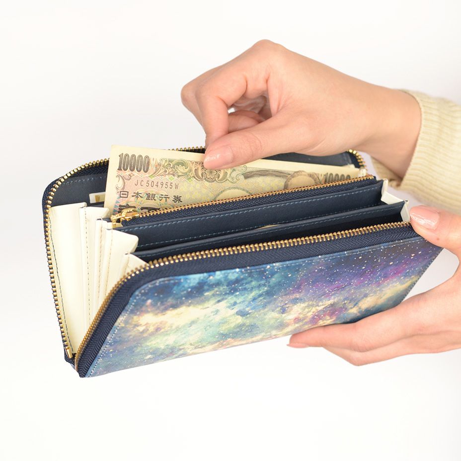 ホワイトキャンバス|ラウンドファスナー長財布【宇宙】 | HIRAMEKI ホワイトキャンバス|ラウンドファスナー長財布【宇宙】 | HIRAMEKI