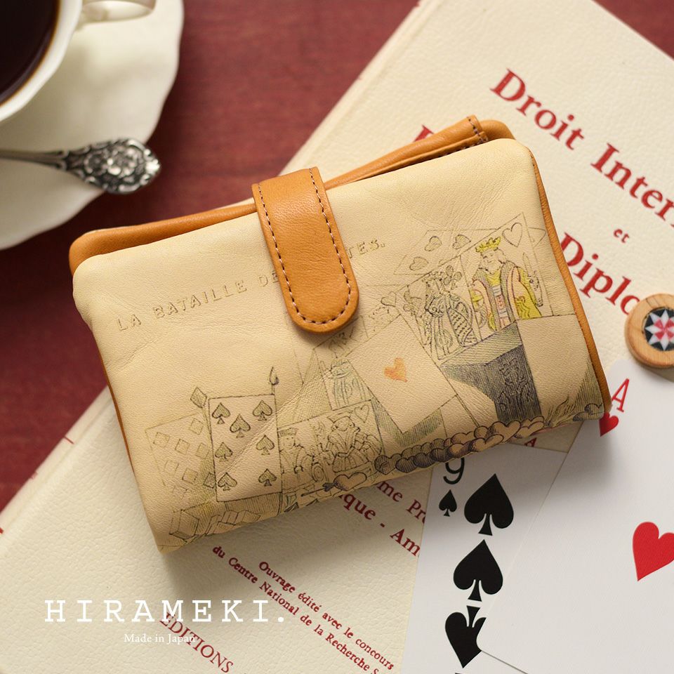 美品☆ヒラメキHIRAMEKIベロ付き財布二つ折り栃木レザークレドラン ベロ付き二つ折り財布◇ラウンド：HIRAMEKI. [ヒラメキ]革小物・財布