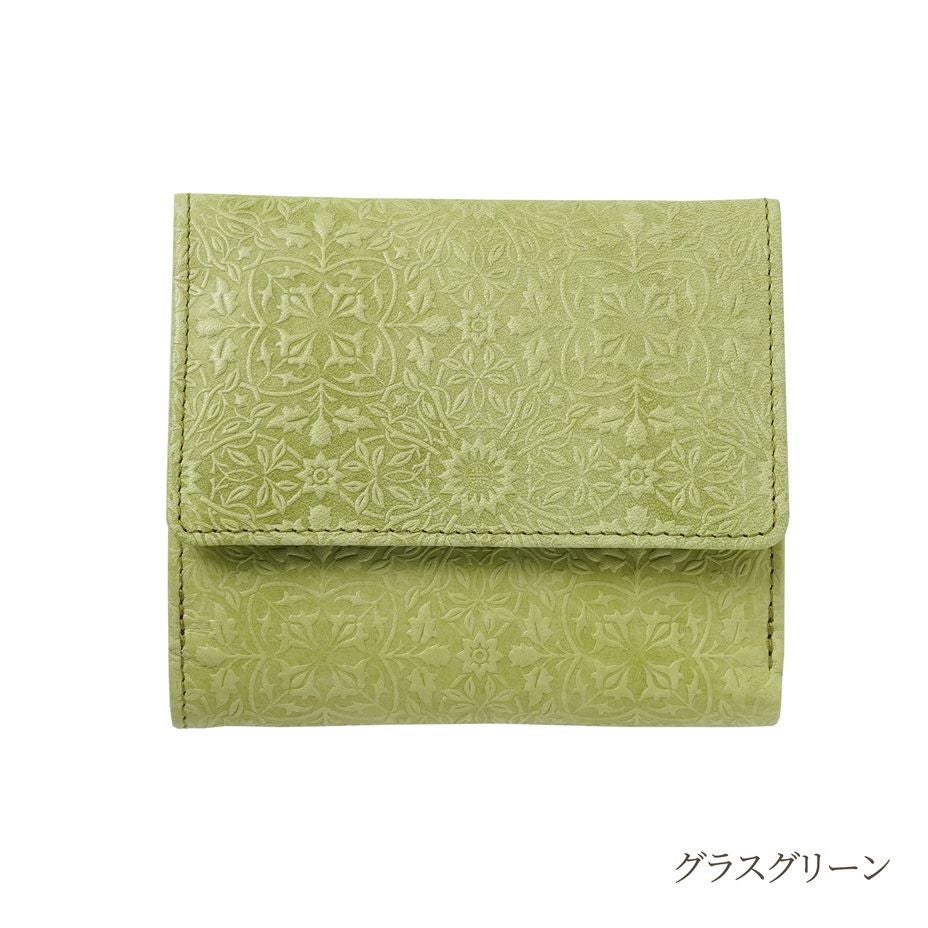 週末限定！！新品未使用！HIRAMEKI. モリス 二つ折り　財布　モスグリーン ウィリアムモリスのデザインを型押しした美しい二つ折り財布【HIRAMEKI.】