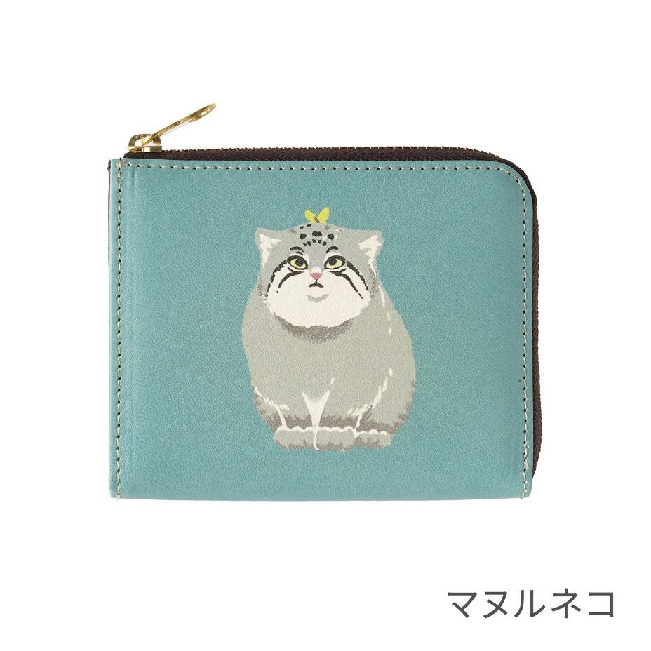 HIRAMEKI ANIMALS マヌルネコ　L字ファスナーウォレット　ミニ財布 絶滅危惧種をゆるっとかわいく描いた本革コンパクトウォレット｜全9柄
